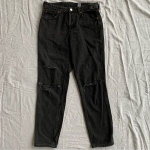 &DENIM 100% Cotton Black Denim Baggy Low Rise Straight Leg Boyfriend Jeans